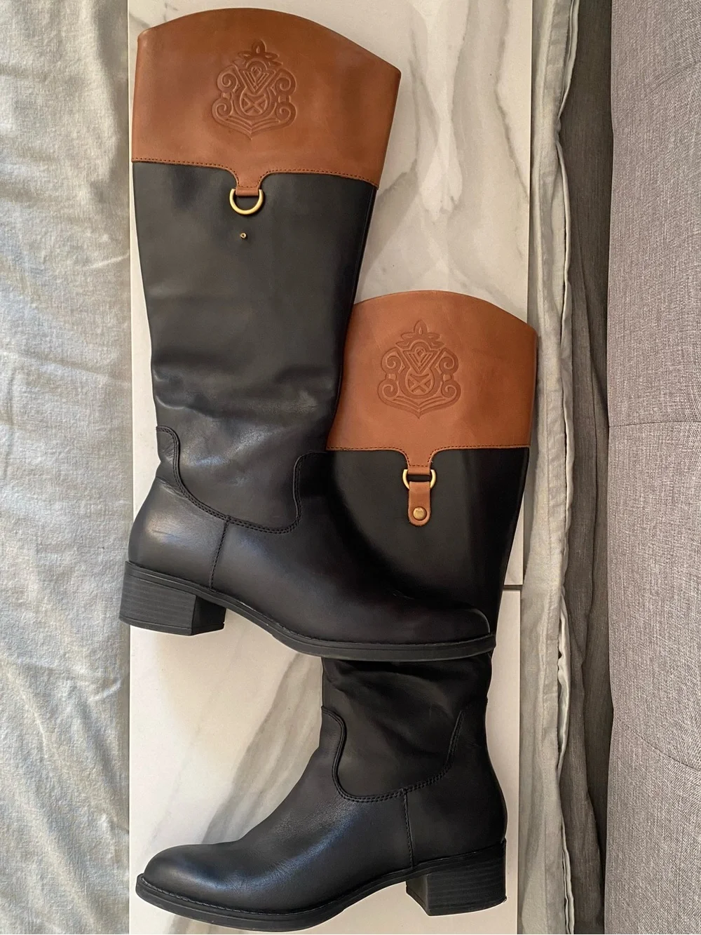 Franco Sarto L-clarity Boots  Tall Riding Black Leather Embossed Equestrian 8